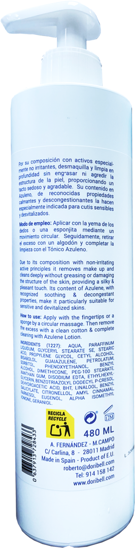 Leche limpiadora suave al azuleno 500 ml de By DoriBell profesional cutis sensibles 